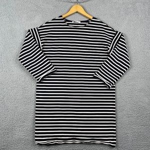Everlane Womens Shift Dress Size S Black White Striped 3/4 Sleeve Zipper Trim